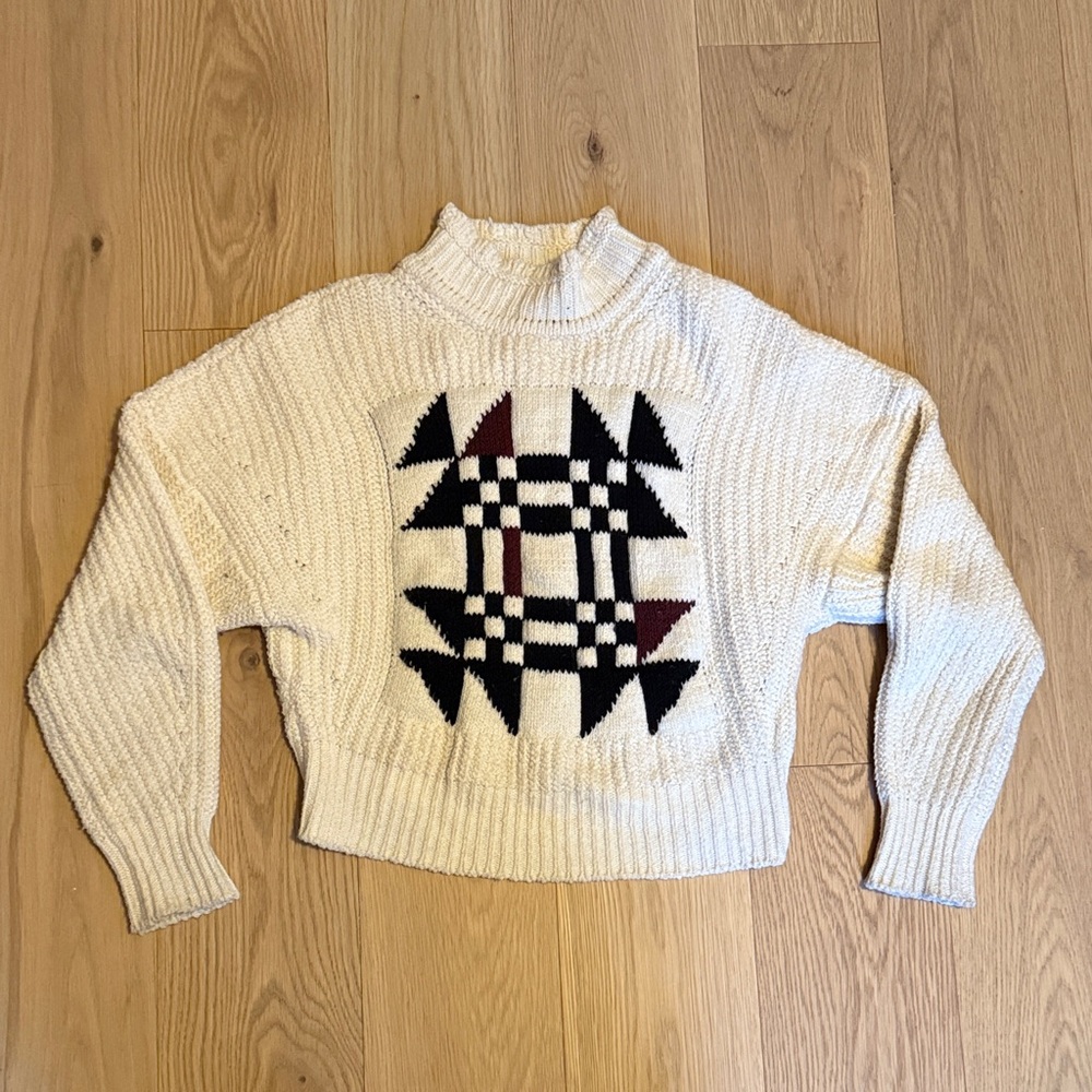 Isabel Marant Cream and Black Geometric Turtleneck Sweater
